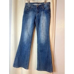 Refuge Women's Flare Leg Jeans Blue Wash Distressed Denim Size 11L